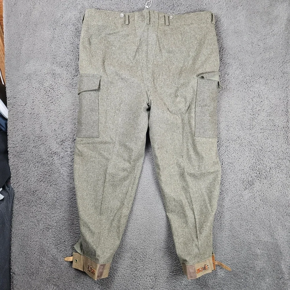 Vintage‎ Swedish Military M58 Wool Cargo Pants Green Leather Ankle Straps 42x30